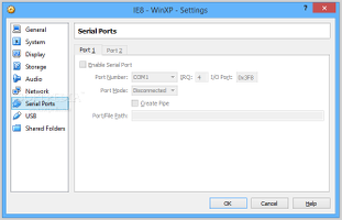 Showing the serial port settings for virtual machines in VirtualBox